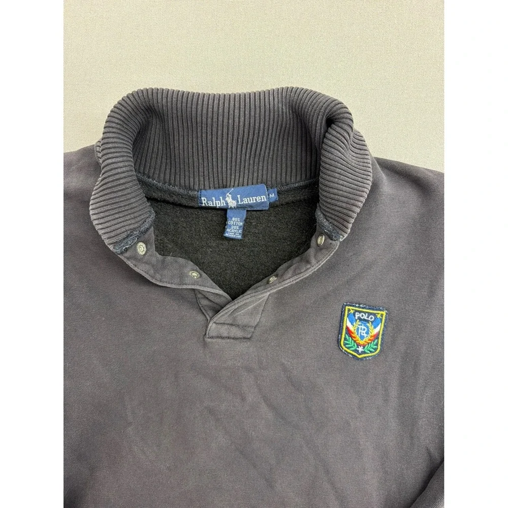 Polo Ralph Lauren Mens Quarter Snap Sweatshirt Crest Patch Faded Black Size M